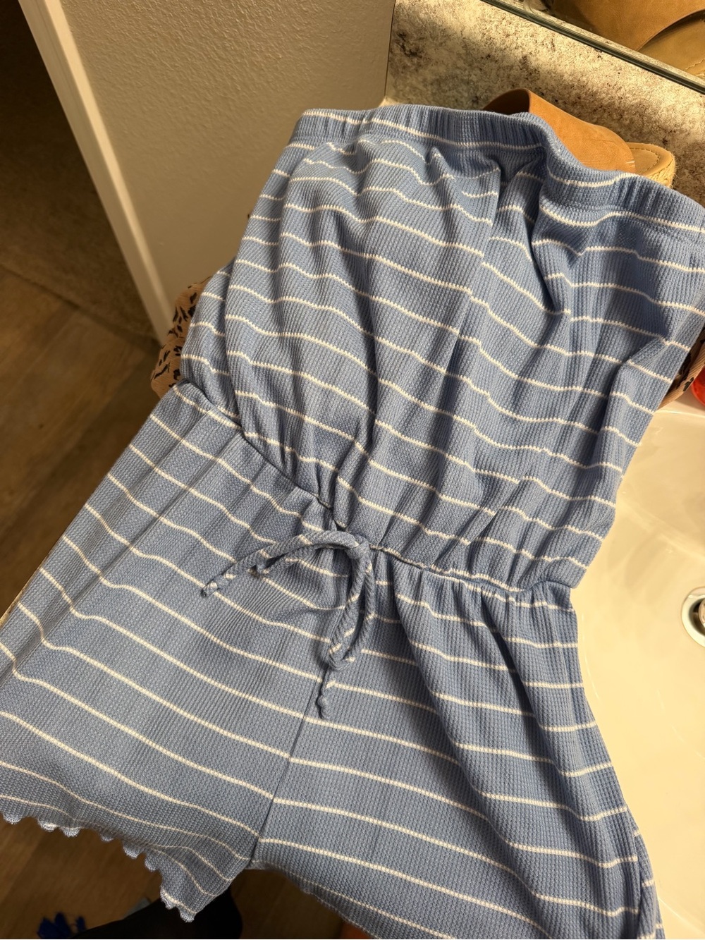 Striped Light Blue Strapless Romper